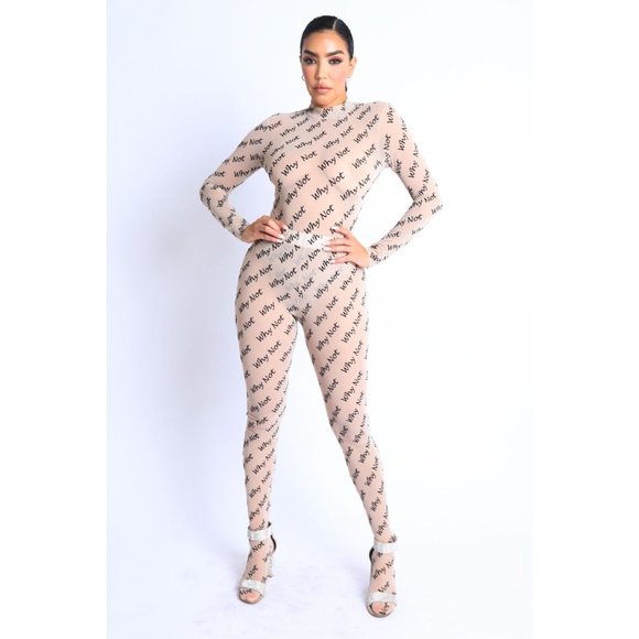 Women's Sexy WHY NOT Sheer Mesh Bodysuit & Matching Leggings 2 Piece Set Party - Picture 10 of 12